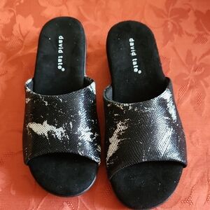 David Tate Women's Black and Silver Snake Print Mules